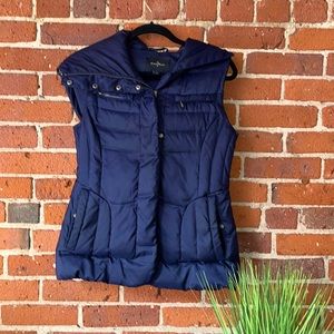 Cole Haan Vest Funnel Neck Hooded Puffer Navy Blue, Size Extra Small